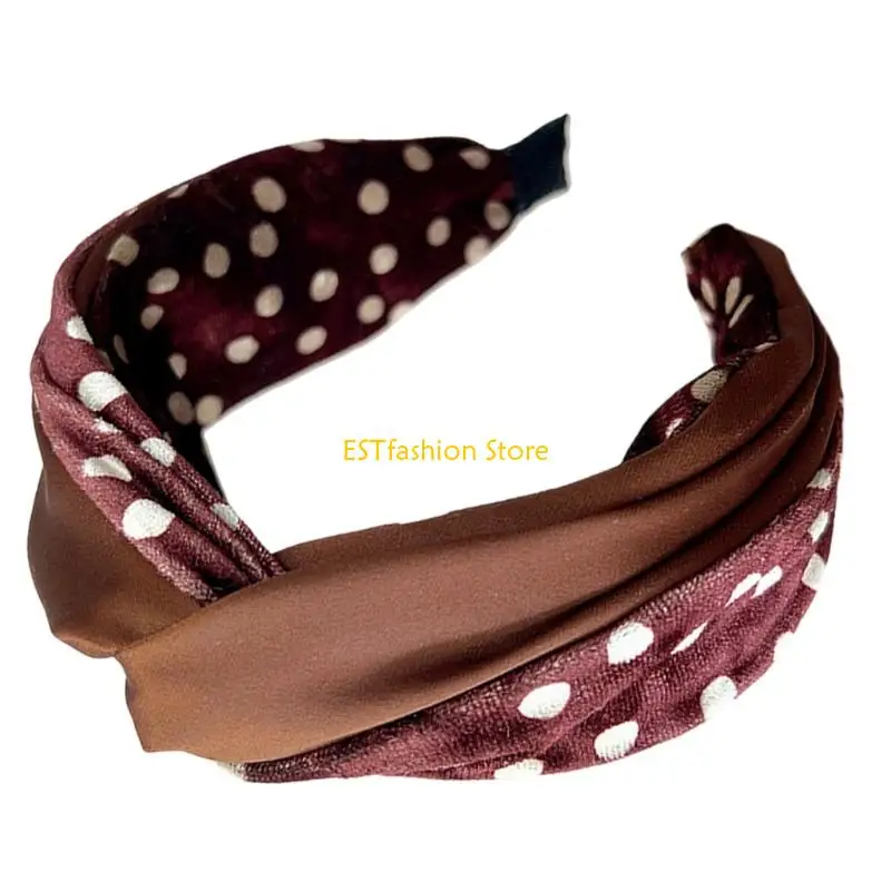 Y5GC Luxurious Velvets Hairband Wide Elastic Band Dots Pattern Stable For Active