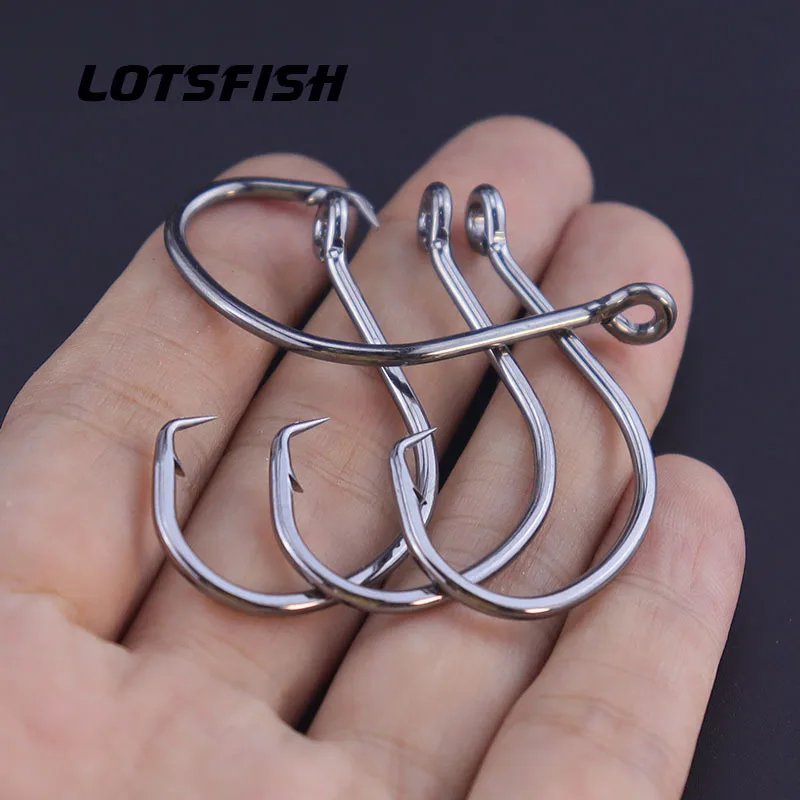 10pcs/lot Crank Eye Fishhooks High Carbon Steel Flattened Bended Shank Strong Point Barbed Fishing Hooks For Ocean Sea Fishing