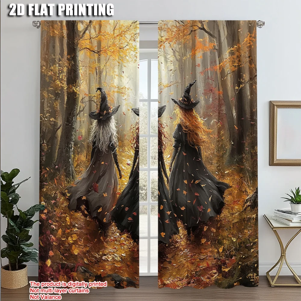 

2pcs, Light Filtering Curtains 2D print Vintage Forest Three Witches Durable 100% Polyester Fabric (without rod) Festive Ldeal