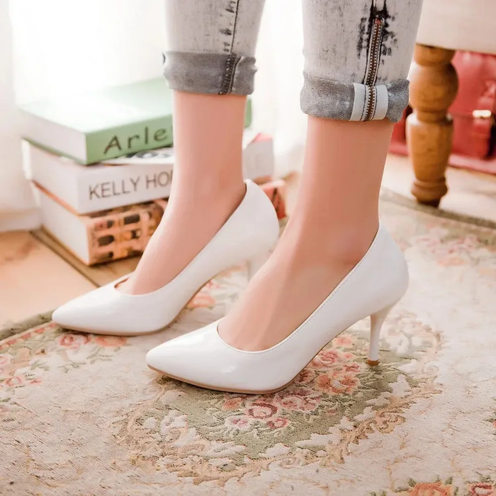 Plus Big Size 34-47 scarpe donna 2017 nuovo arrivo matrimonio signore tacco alto moda dolce vestito scarpe a punta donna pompe A-3