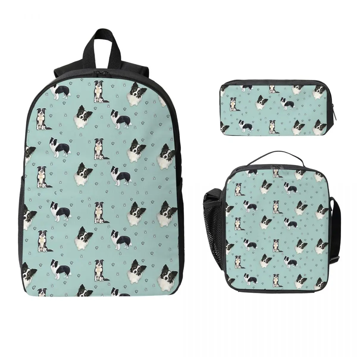 

Border Collie Backpack Student Boys Girls BookBag School Bag Computer Shoulder Bags 3ps Insulated Lunch Bag Pencil Case