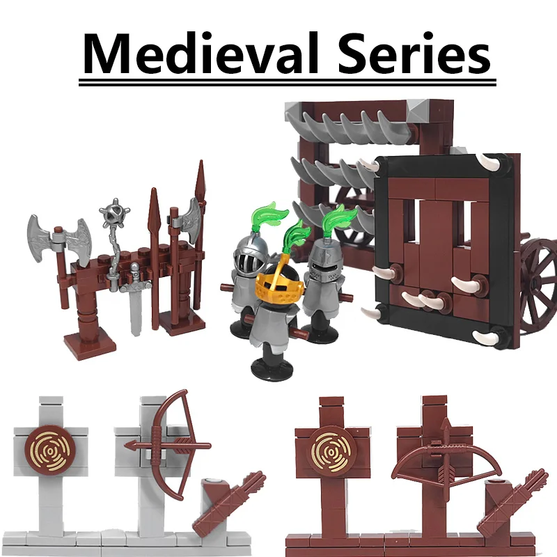 MOC Military Medieval Building Block Figure Weapon Rack Battleax Sword Siege Engines Armour Accessories Toys for Gifts