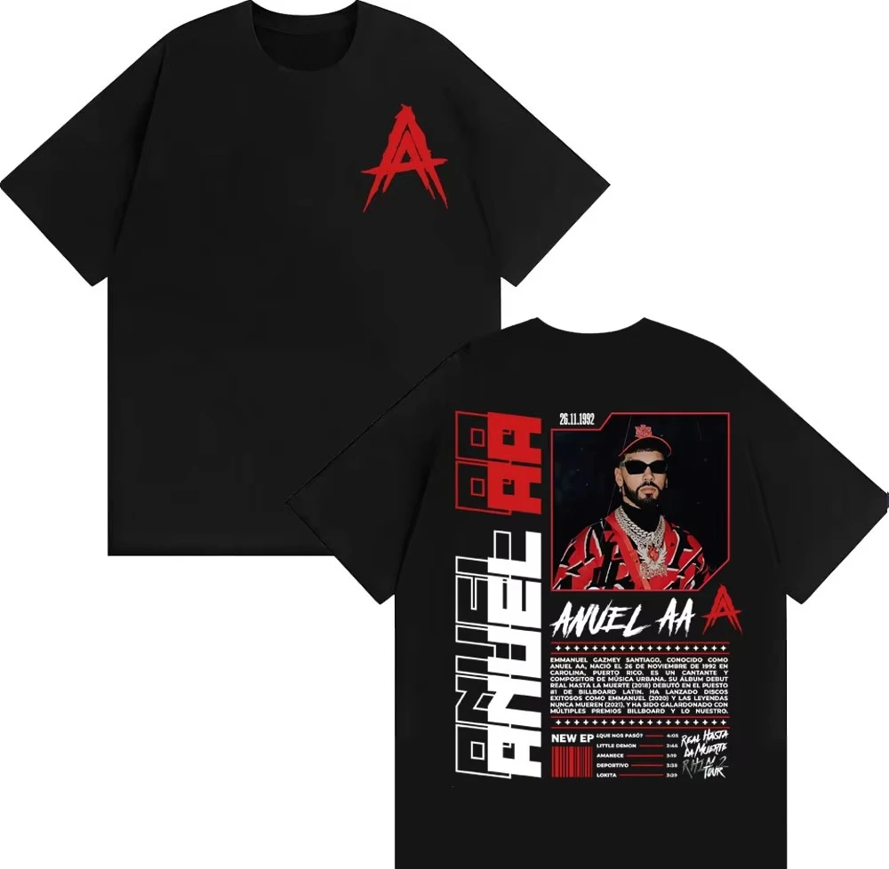 Anuel AA Rhlm 2 Real Hasta La Muerte Album T Shirt Men's Clothing Harajuku Gothic Vintage T-shirts pure Cotton Hip Hop T-shirt