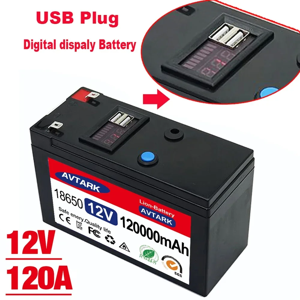 

12v 12000mAh18650 rechargeable battery pack DC 12.6V 120Ah battery for solar energy electric vehicle battery+12.6v3A charger