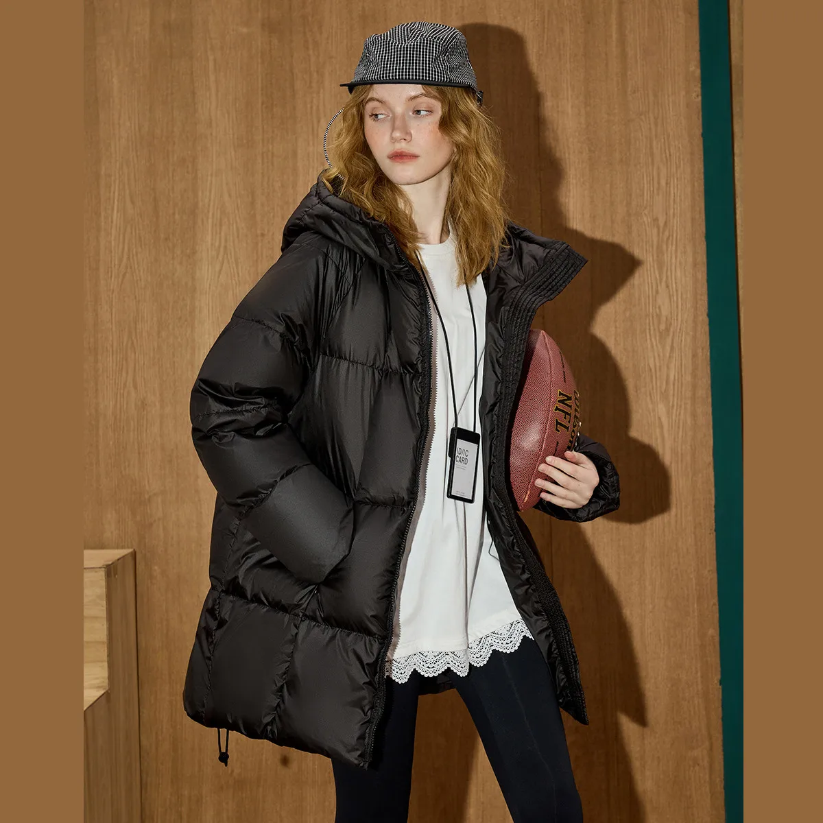 COOLHUT Parka acolchada térmica invierno 90% relleno de plumón acolchado con capucha Color sólido silueta de nube versátil abrigo capullo de longitud media