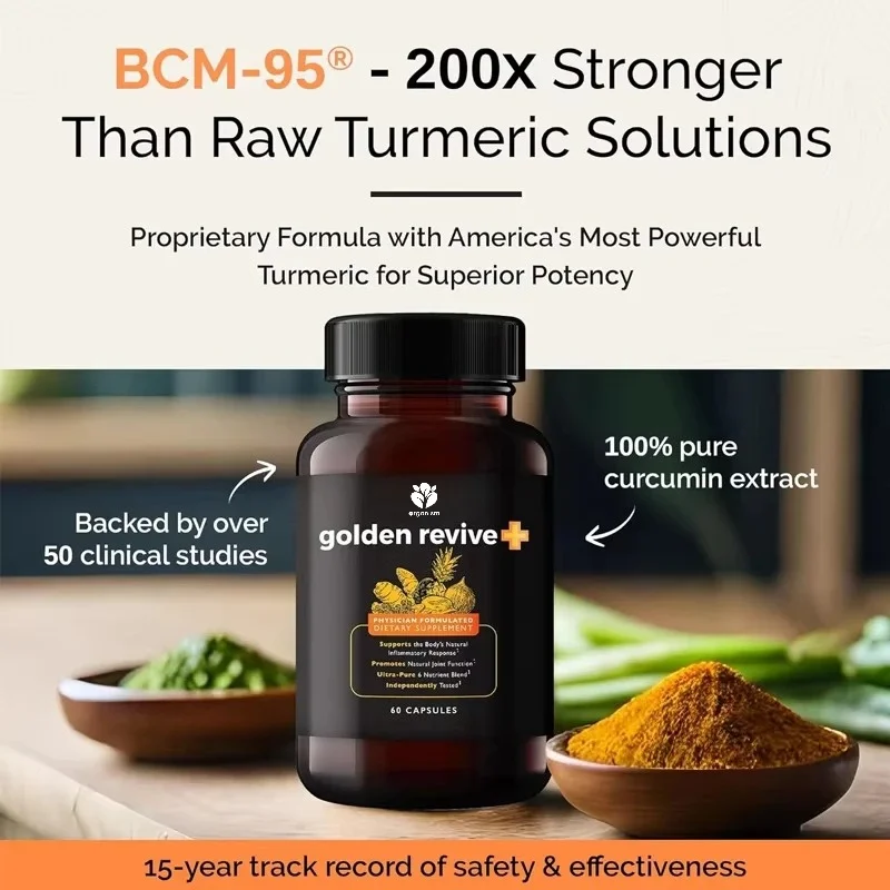 Golden Revive+joint support containing quercetin, magnesium, and turmeric -6 active ingredients for joint and muscle care