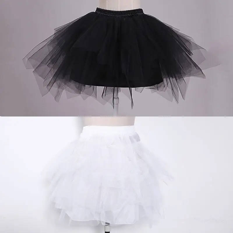 

Women 4 Layer Elastic Drawstring Waist Underskirt Solid Color Short Petticoat So