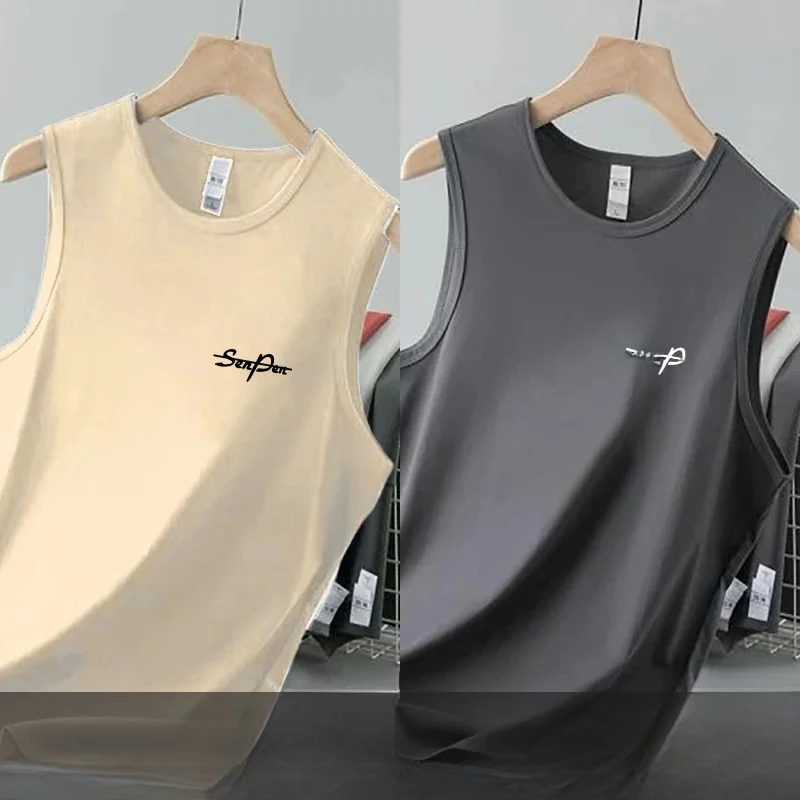 

Жилет из ледяного шелка, мужская летняя футболка Basketball Fitn, свободная, большого размера, Qui Dry Ice Sensation Spor, модная круглая футболка Ne Sweat...