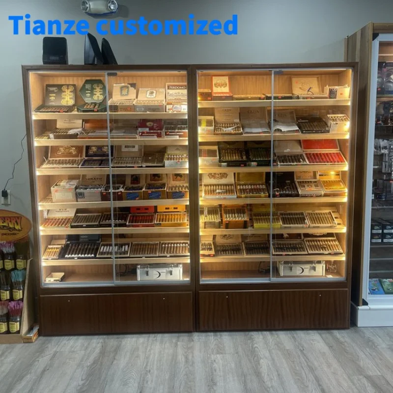 

（customized）Hot Sale Smoke Store Fixture Cigar Display Showcase Spanish Cedar Wood Humidor Smoke Products