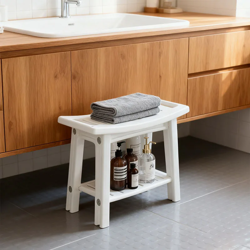 1PC Shower Stool Shower Bench Stool With Storage Shelf Household Waterproof Bathroom Spa Shower Seat