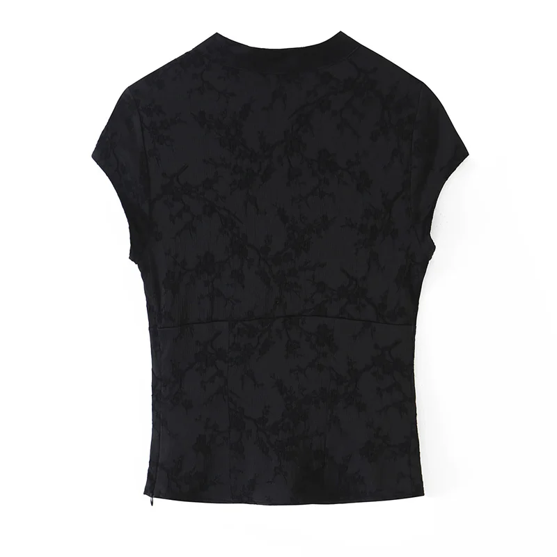 Guobioziy Women's Top 2026 Summer New Black Jacquard Knot Button Hollow Out Top Elegant and Stylish Fashionable Socialite Style