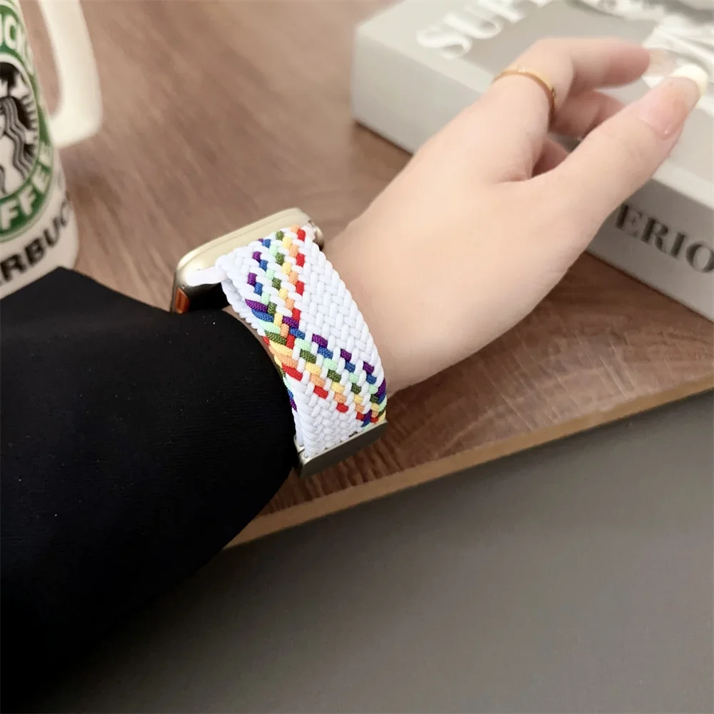 Bracelet Solo Loop Tressé en Nylon pour Apple Watch 9 8 7, Bande 45mm 41mm Ultra2 49mm, Bracelet Magnétique iWatch 6 5 4 se2 44mm 40mm, Ceinture