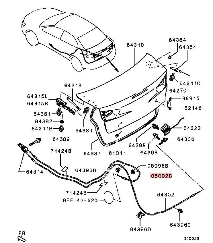 LANCER CY0A CABLE,FUEL FILLER LID LOCK RELEASE 5943A013 FOR LHD