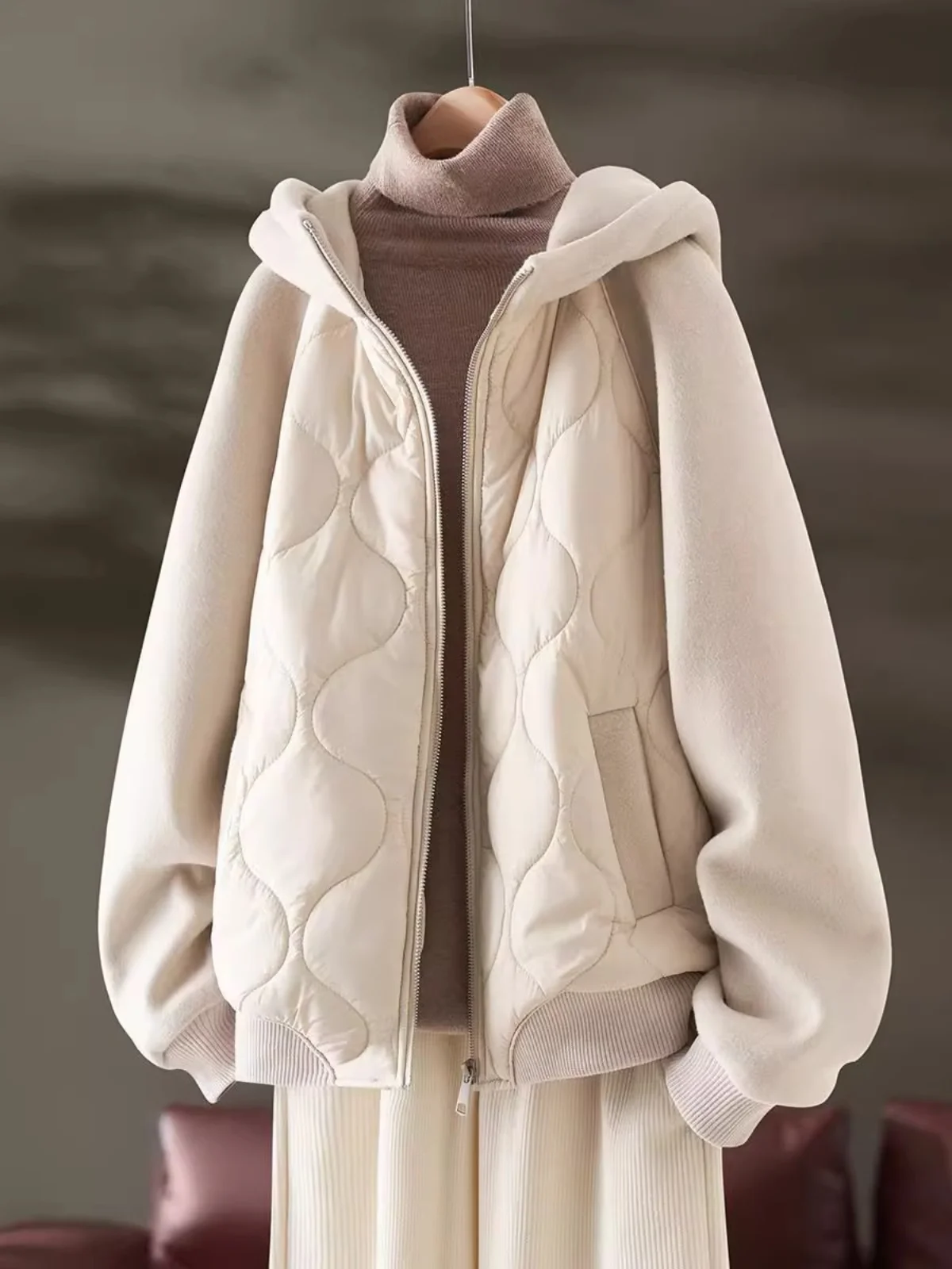 

Thiened Hooded Cotton Jaet Women's 2023 Winter New Sle Warm Sandwich Cotton Autumn Winter Added Cotton Sweatirt Coat