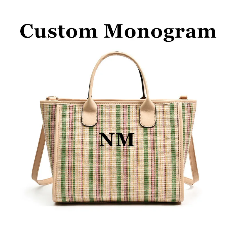 Personalise Monogram Shoulder Tote Bag, Women's Handbag, Beach Bag, custom Hand Bag, Canvas Bag, Summer Cream Tote with Initials