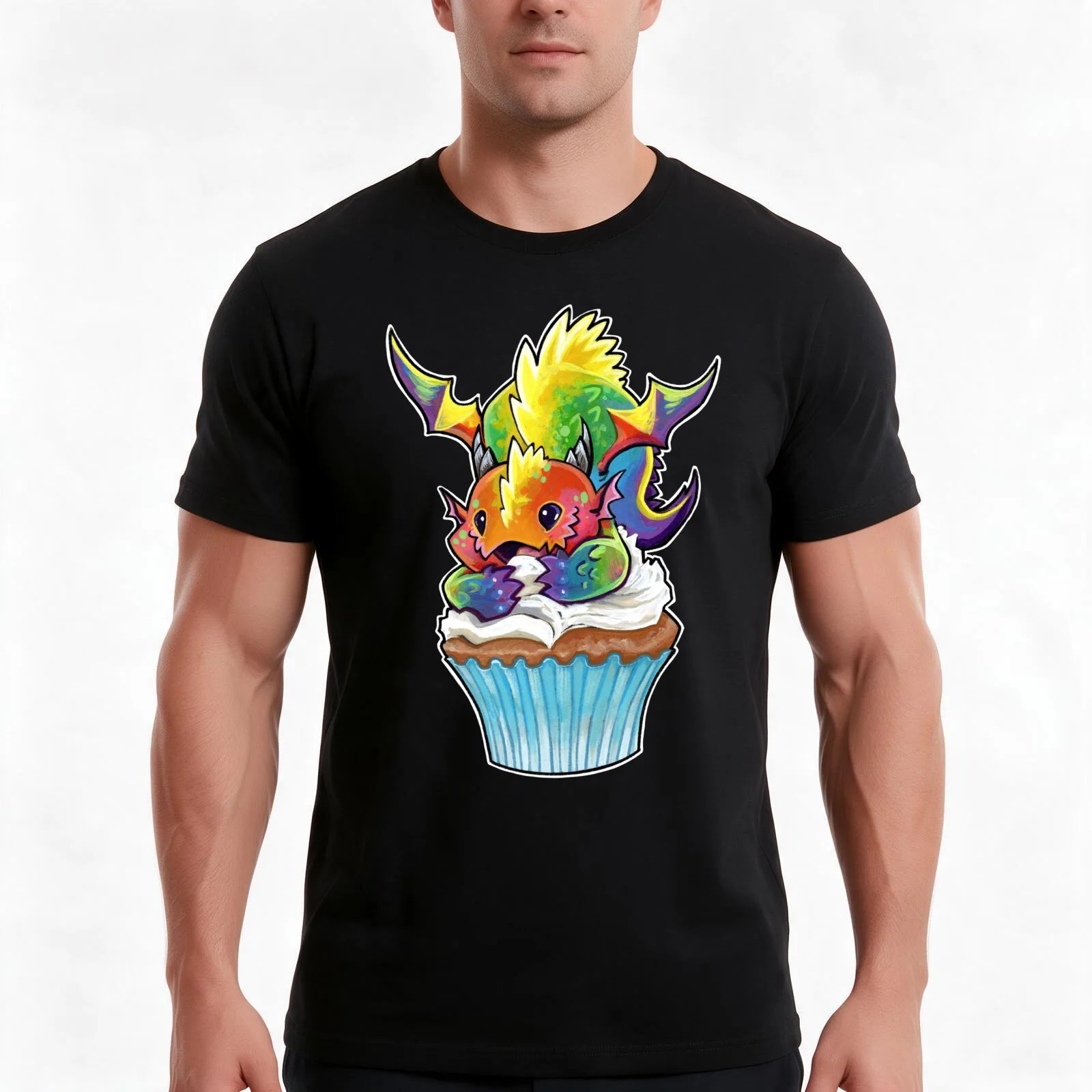 Cupcake dragon rainbow T-Shirt Summer Casual Cotton Tee Oversized Streetwear Tops Vintage Graphic Print Unisex Men Women