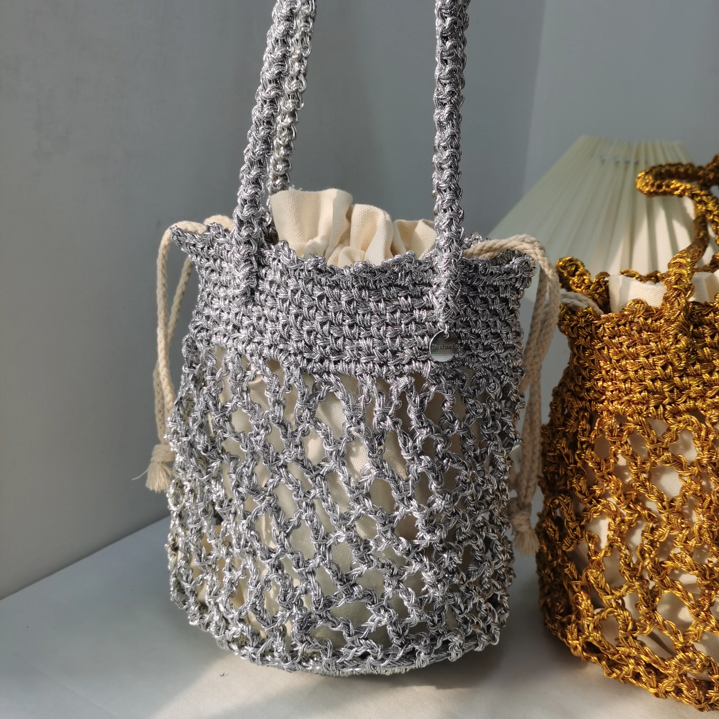 

Summer New Bloggers DIY Crochet Buet Bag Single oulder Gold And Silver Materials Handbag Hollow out Design Commuter Sle