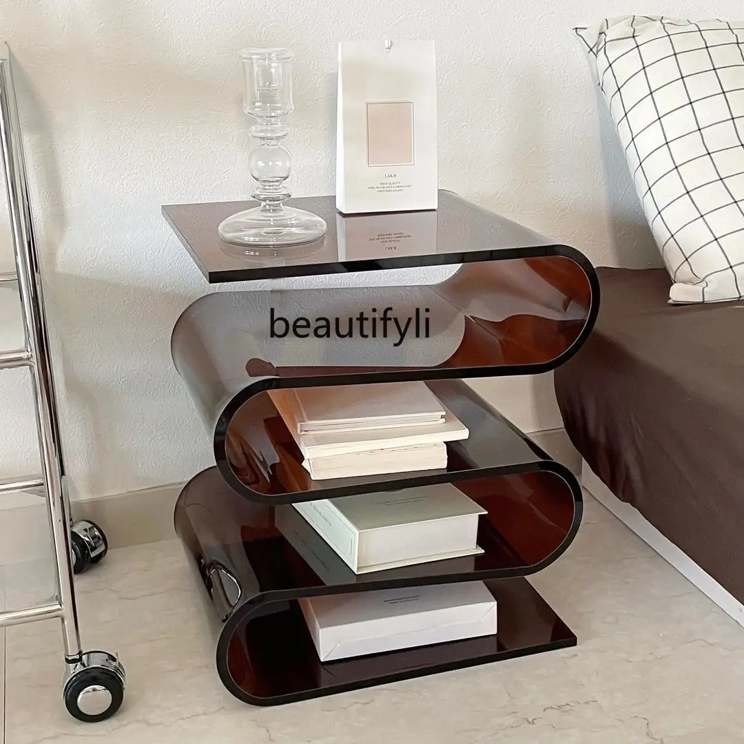 

Creative Art Wavy Style Transparent Table Living Room Book Storage Rack Bedroom Bedside Table