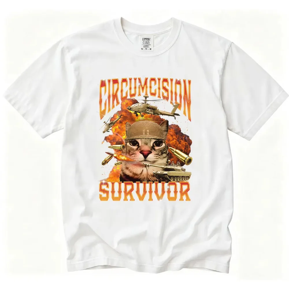 Cirrhosis Survivor Cat Military Helmet Explosion Funny GraphicT-shirts Men Women Summer Fashion Vintage Cotton Oversized T-shirt