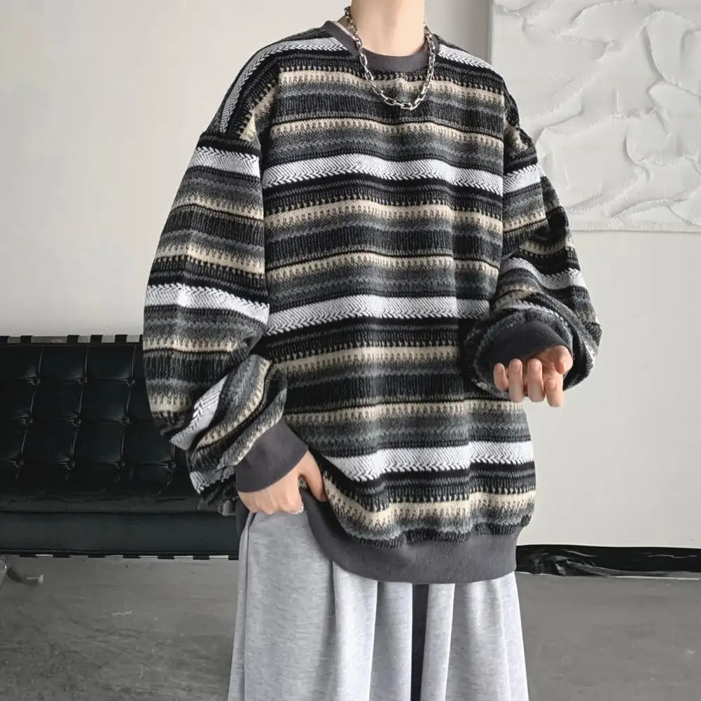 Autumn Pullover Men Women Vintage Striped Oversize Sweater Long Sleeve Knitted Tops Hip Hop Streetwear Pullover Female