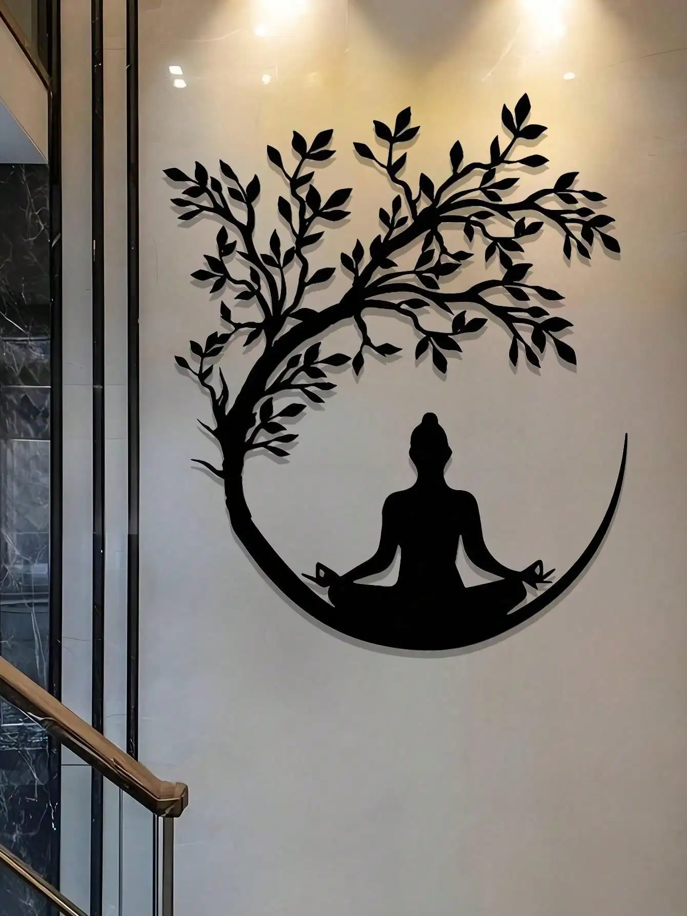 CIFBUY Tree of Life Metal Wall Art Buddha Statue Iron Craft Hanging Decor for Living Room Office Yoga Studio Home Gift