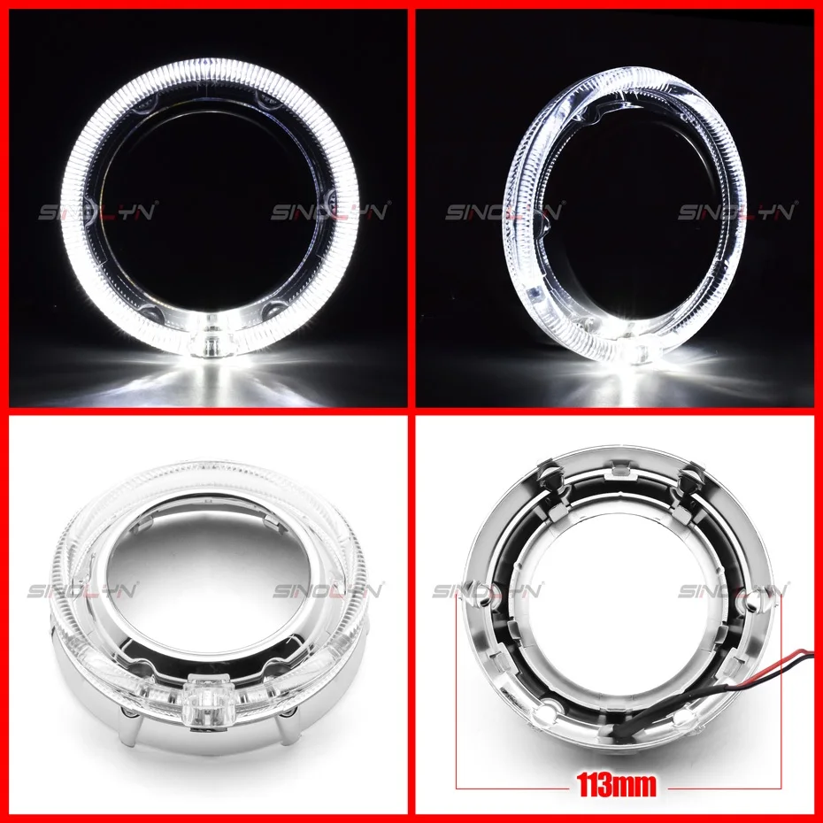 Sinolyn Projector Bezel LED Angel Eyes Shrouds For Hella/Q5 Lenses 3.0 Inches Cover Bi Xenon Headlight Lenses DRL Bezels
