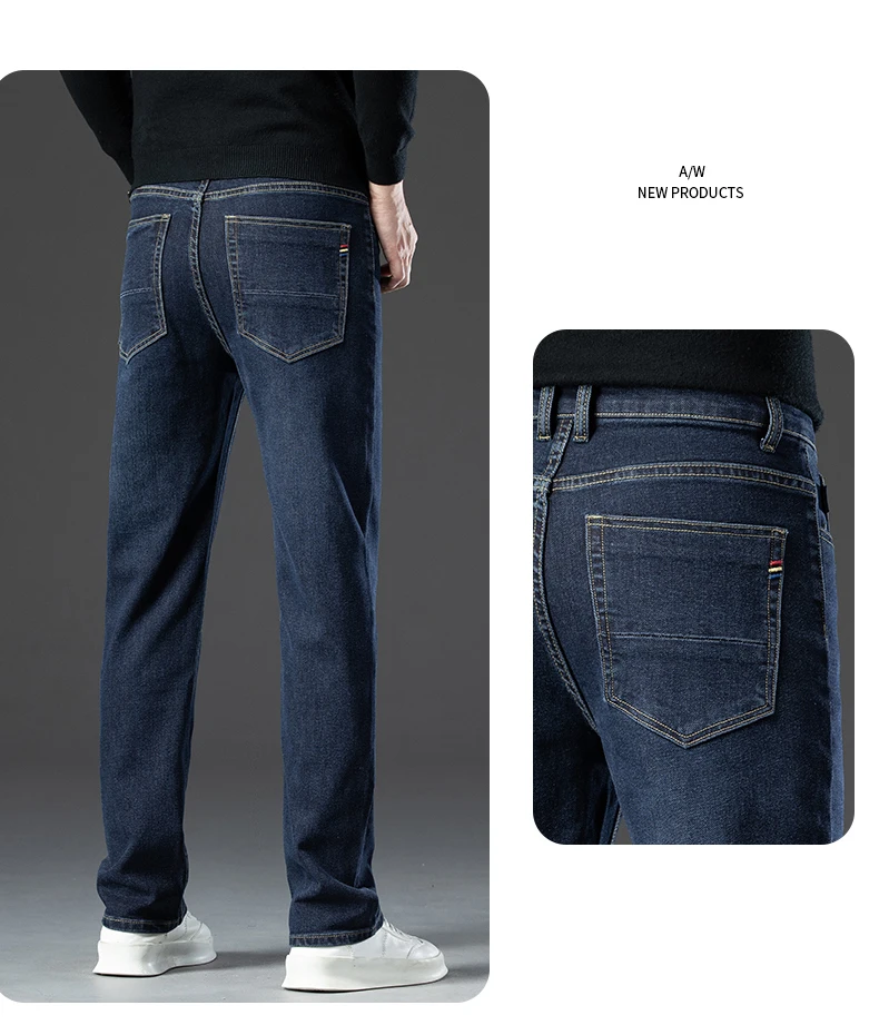 2026 Youth Popular Winter Thickened Warm Jeans Men Loose Straight Leg Denim Trousers Hot Sale Male Stretch Casual Pants
