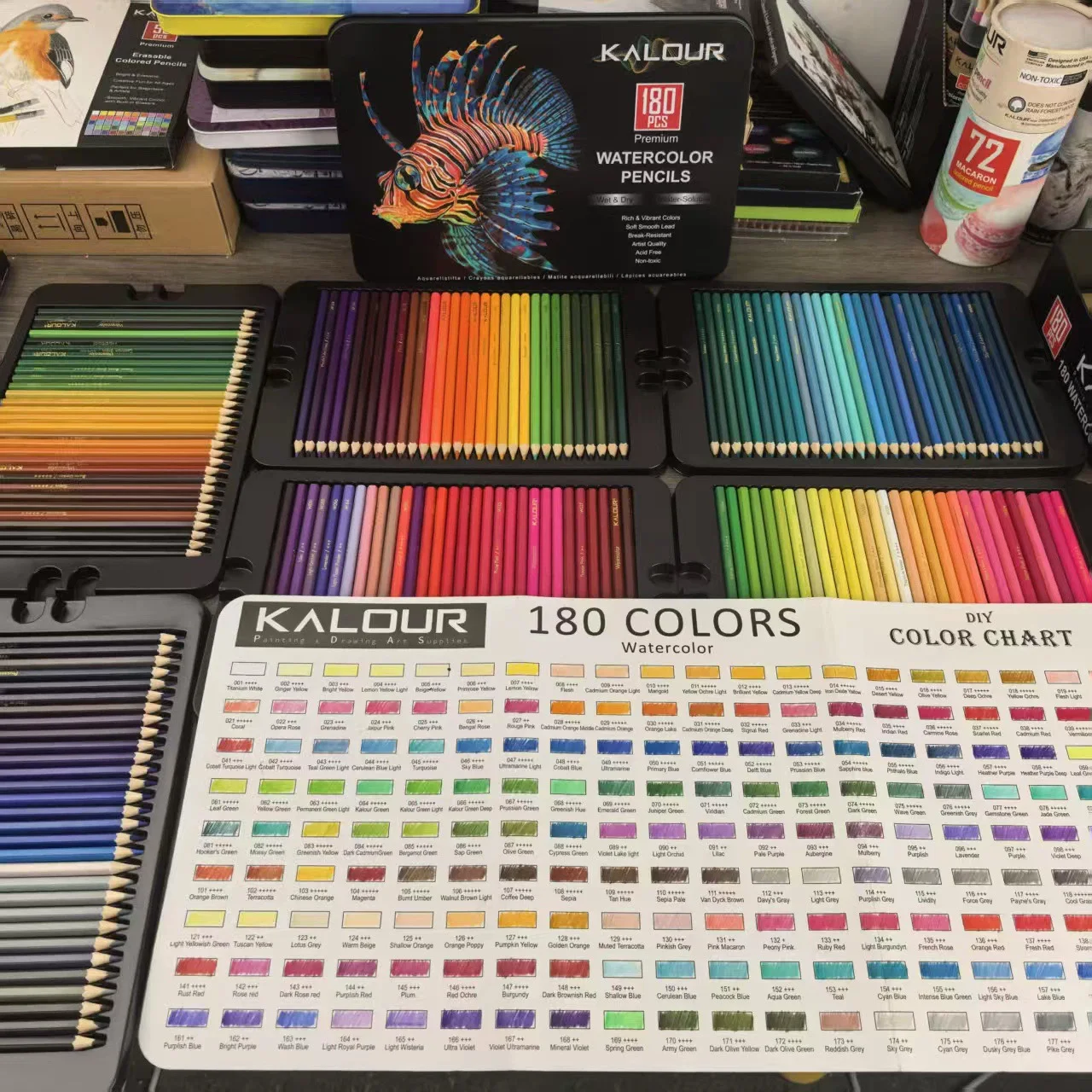 KALOUR 180 Farben Luxus-Eisenbox Wasserlösliches Buntstift-Set für Kunstzeichnungen und Malerei mit Spezialfarbstiften – Detail 2
