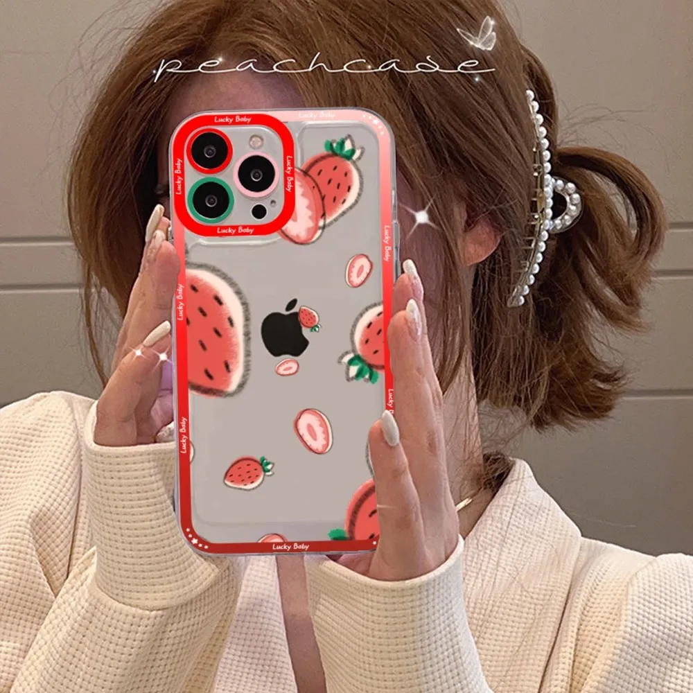 Summer Strawberry Fruit Phone Case For Samsung S 20 21 22 23 lite plus ultra Clear Mobile Cover Funda