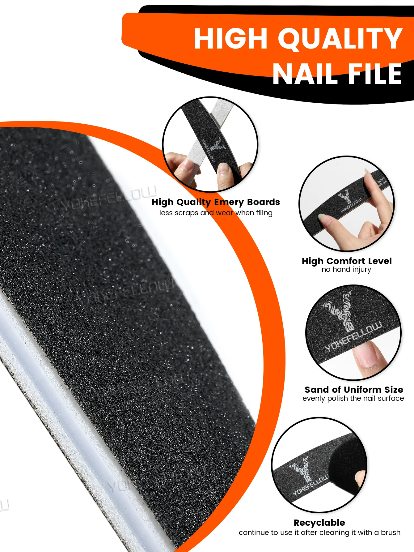 10 قطعة ملف الأظافر المهنية مبرد أظافر ورق الصنفرة السوداء قوي مستقيم زاوية الليمون 100/180 التلميع الرملي الملفات للتقليم #5