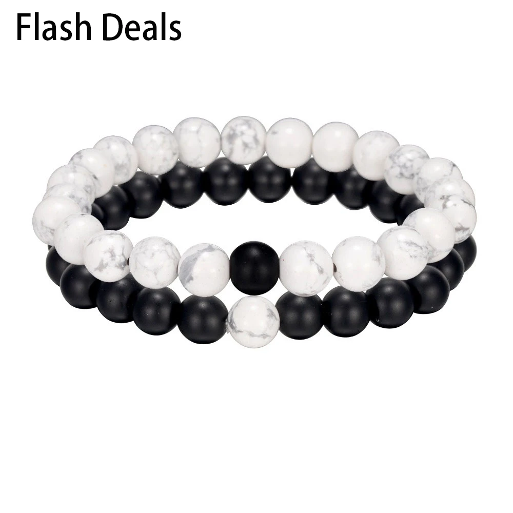 2 Teile/satz Paare Abstand Armband Klassische Stein Weiß und Schwarz Yin Yang Perlen Armbänder für Männer Frauen Beste Freund Heißer