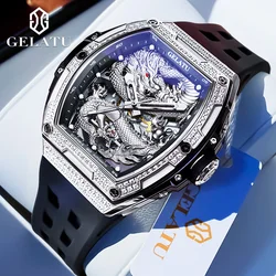 GELATU 6021 TOP Brand Men Watch High-end Dragon Watches Diamond Dial Silicone Strap Luminous Male Wristwatch Fashion Clock NEW