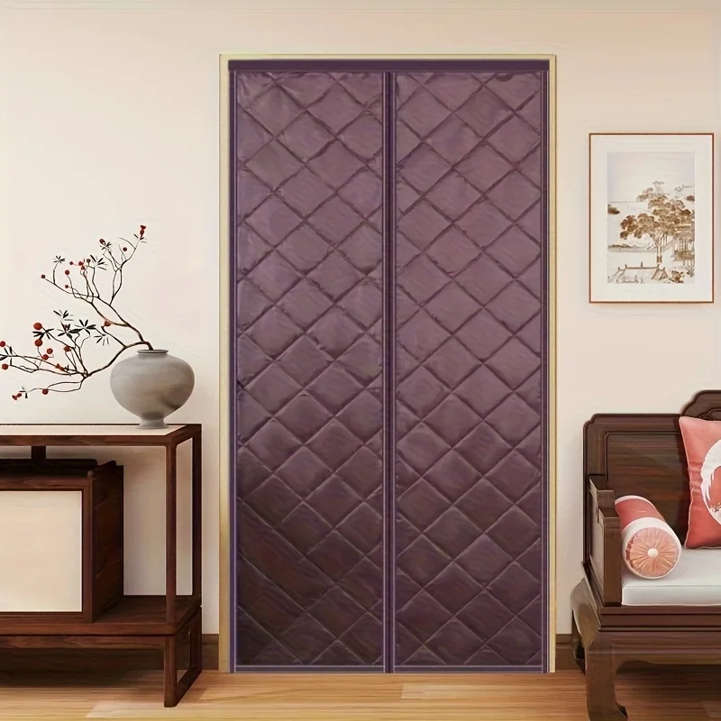 1 Piece of Winter Thick Magnetic Suction Cotton Door Curtain with Split Opening for Windproof and Warm Insulation