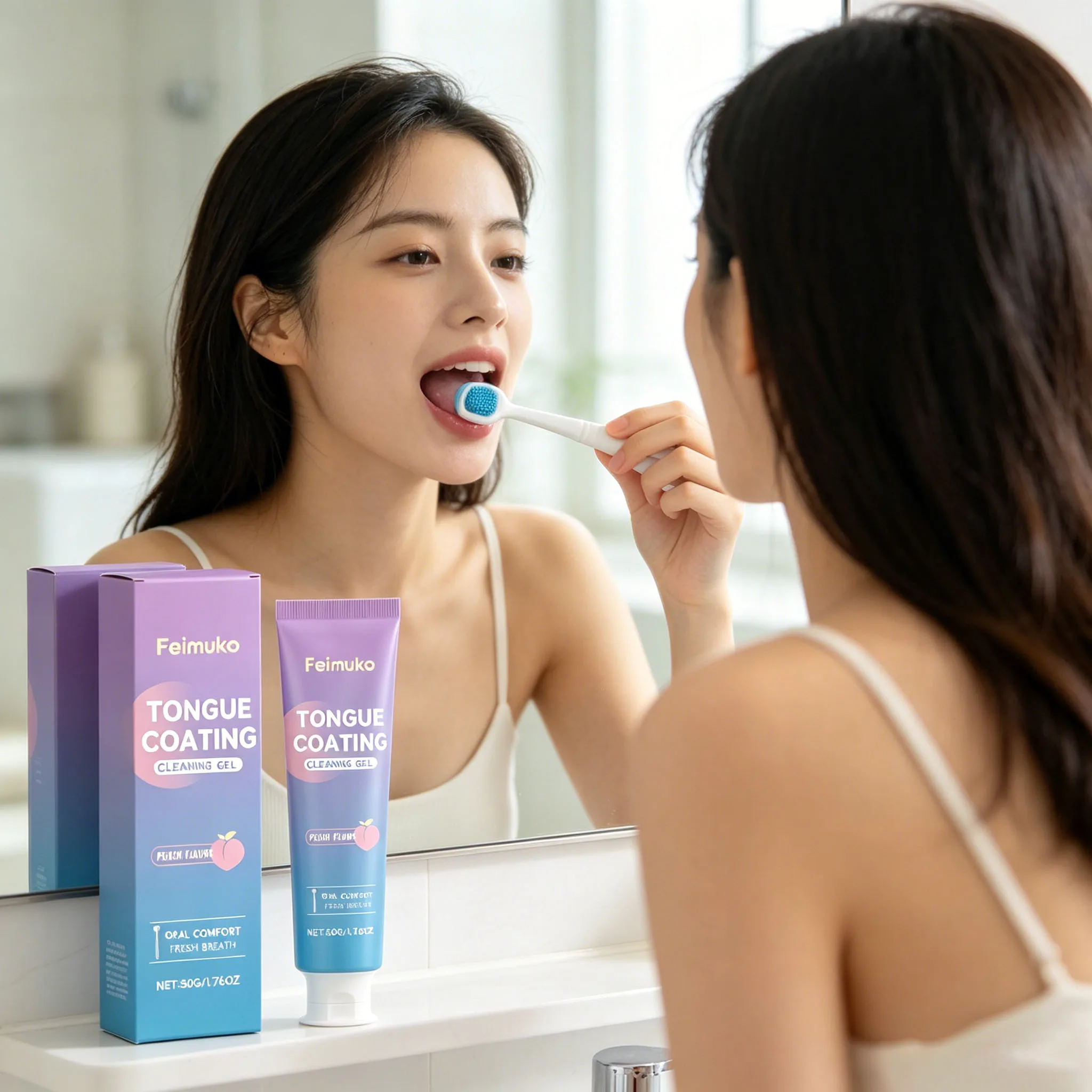 Tongue Coating Cleaning Gel Inhibit Oral Bacteria Soothing Tongue Coating Lasting-Freshness Oral Odor-Eliminator Tongue Scraper