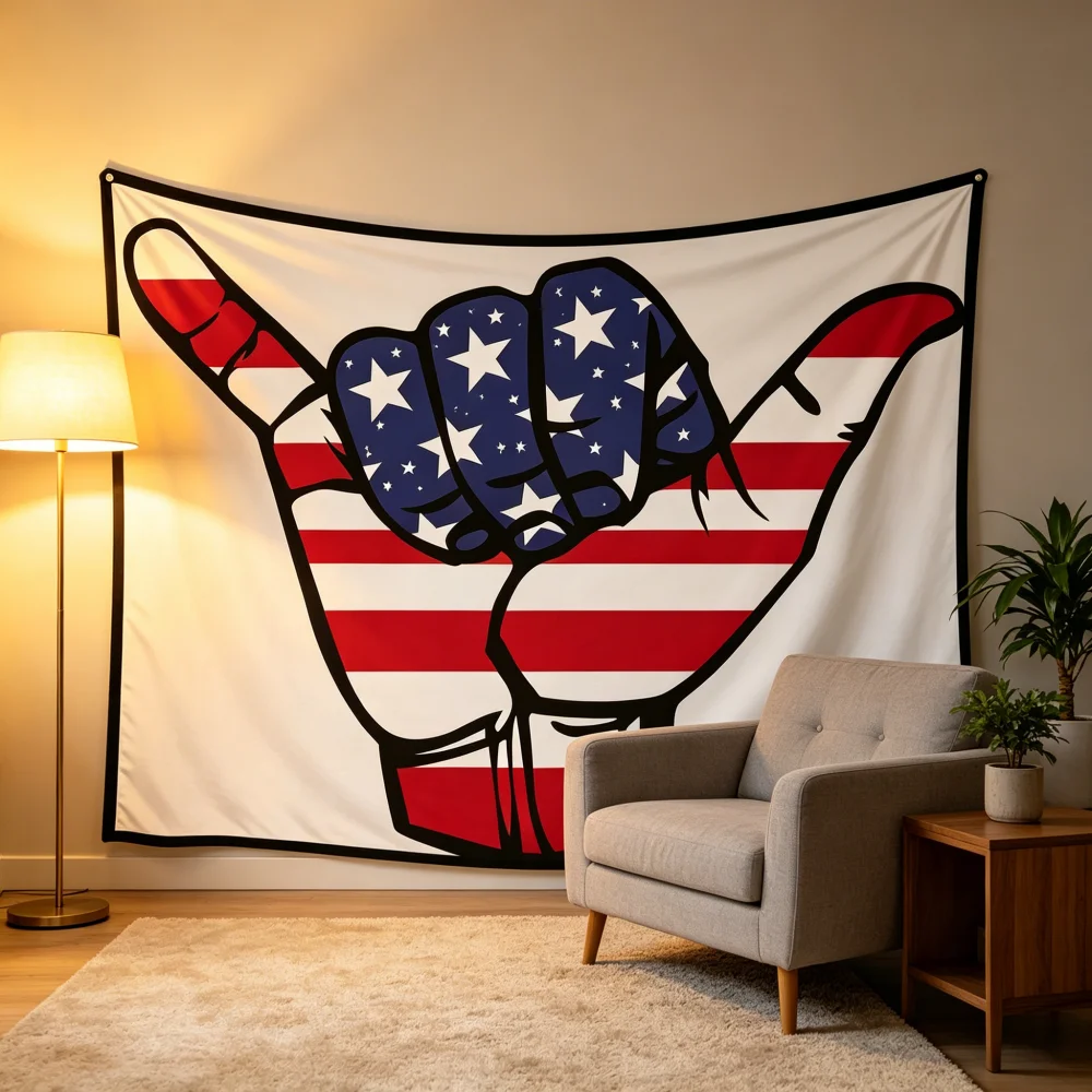 USA Flag Shaka Hand Tapestry American Patriotic Wall Hanging for Bedroom Living Room Decor