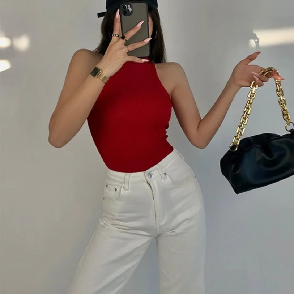For Club For Daily Wear Women Vest Hong Kong Style Sexy Brand New Moderate Elasticity Sexy Style Solid Color Pattern