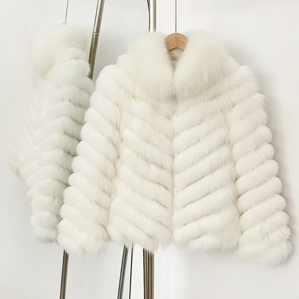 OFTBUY Neue Herbst-Winter-Oberbekleidung für Damen, Wendbare Stehkragen-Jacke aus echtem Fuchsfell, Chevron-Schnitt, kurze, abgeschnittene Naturpelzjacke – Detail 26
