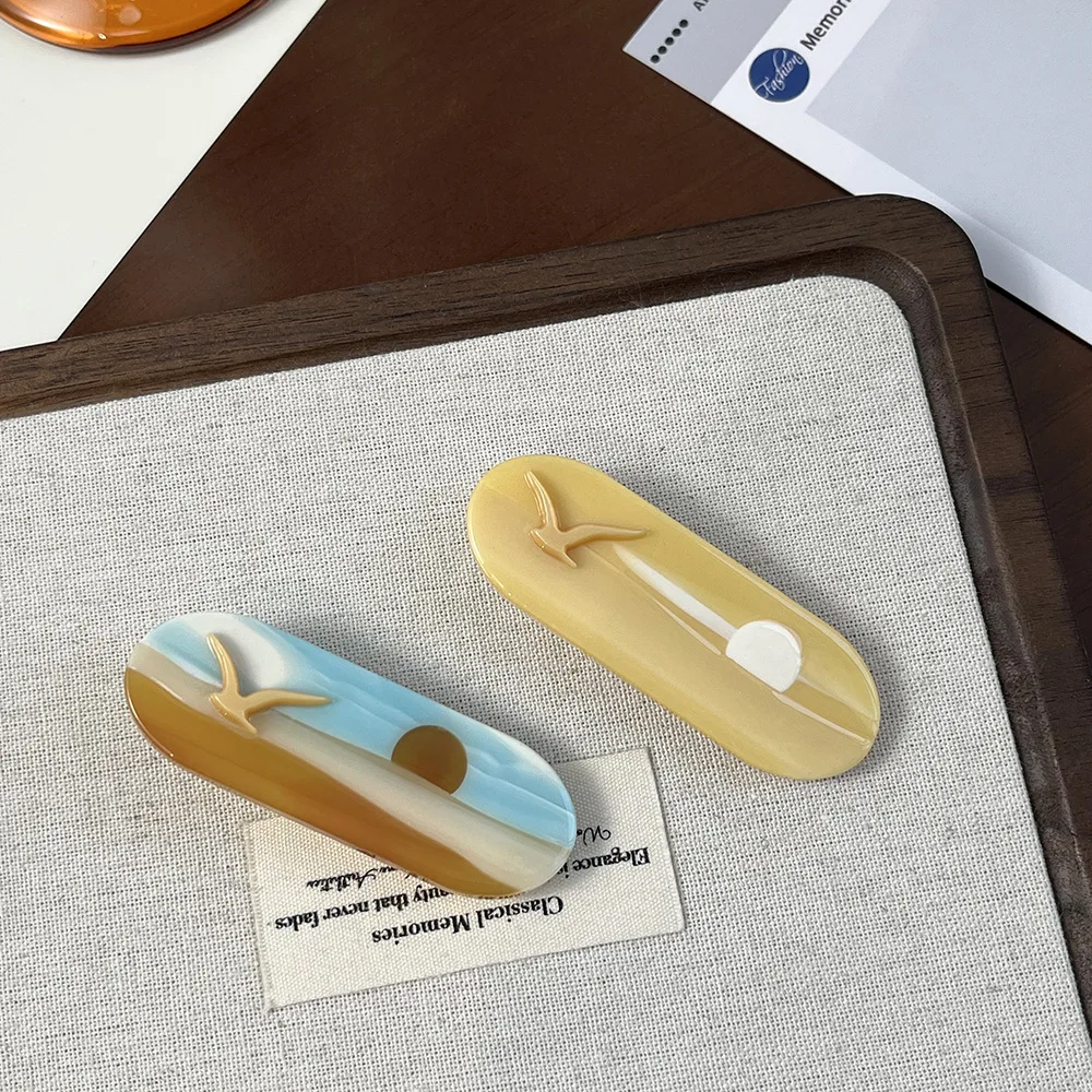 Nuevo acetato océano Celestial puesta de sol gaviota Clip de pato Clip de pelo lateral minimalista accesorio geométrico único para el cabello para mujeres y niñas