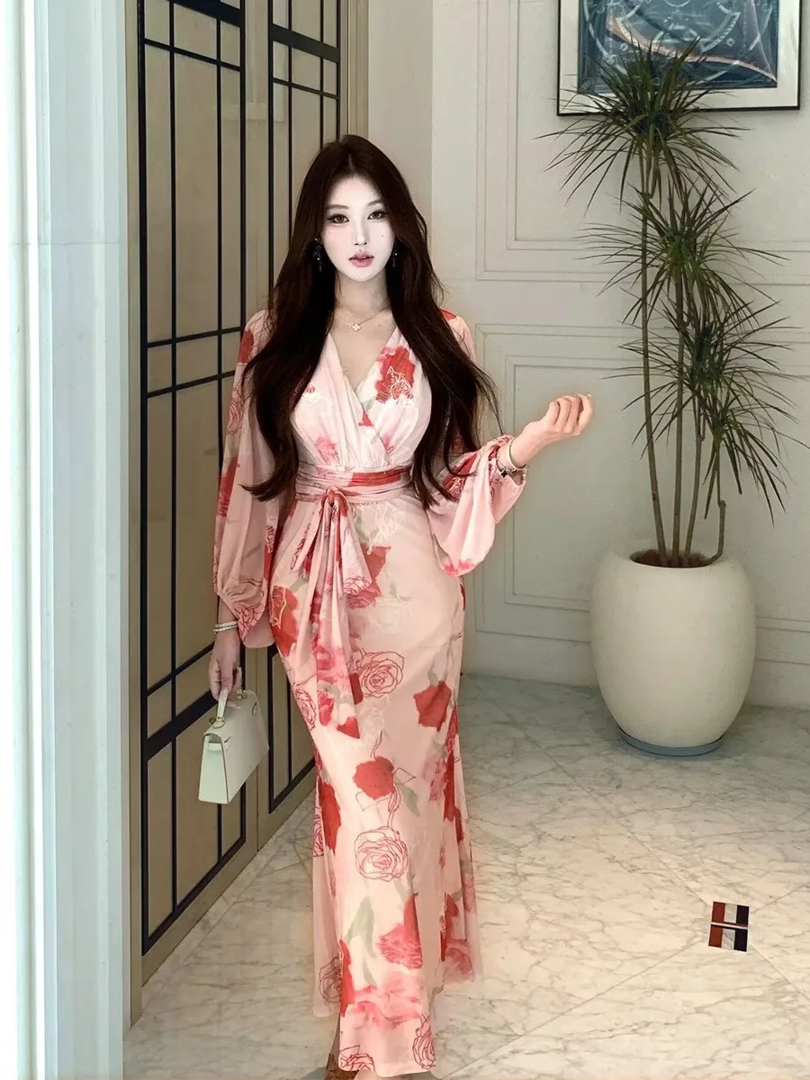 

Ele Lantern Sve Print Dr Gentle Ladylike Slimming High Waist Midi Dr for Wedding Par Date Cany Dinner