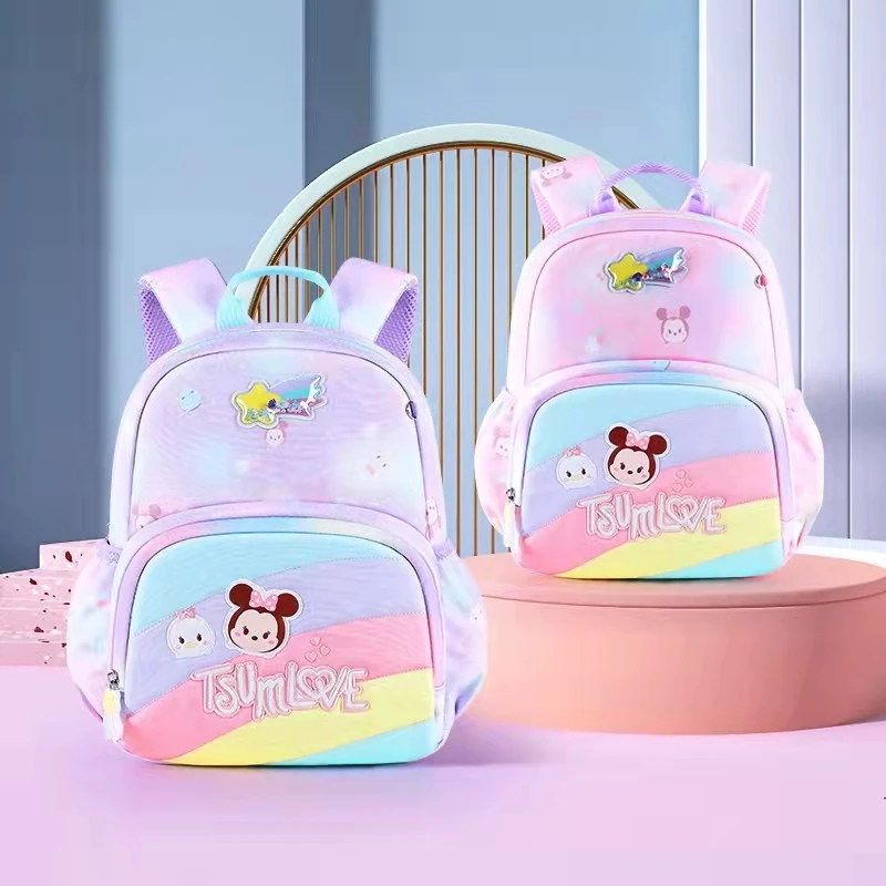 

2022 Disney Mickey Kindergarten Bags For Girl Minnie Tsum Primary Student Shoulder Orthopedic Backpack Light Kids Gift Mochilars