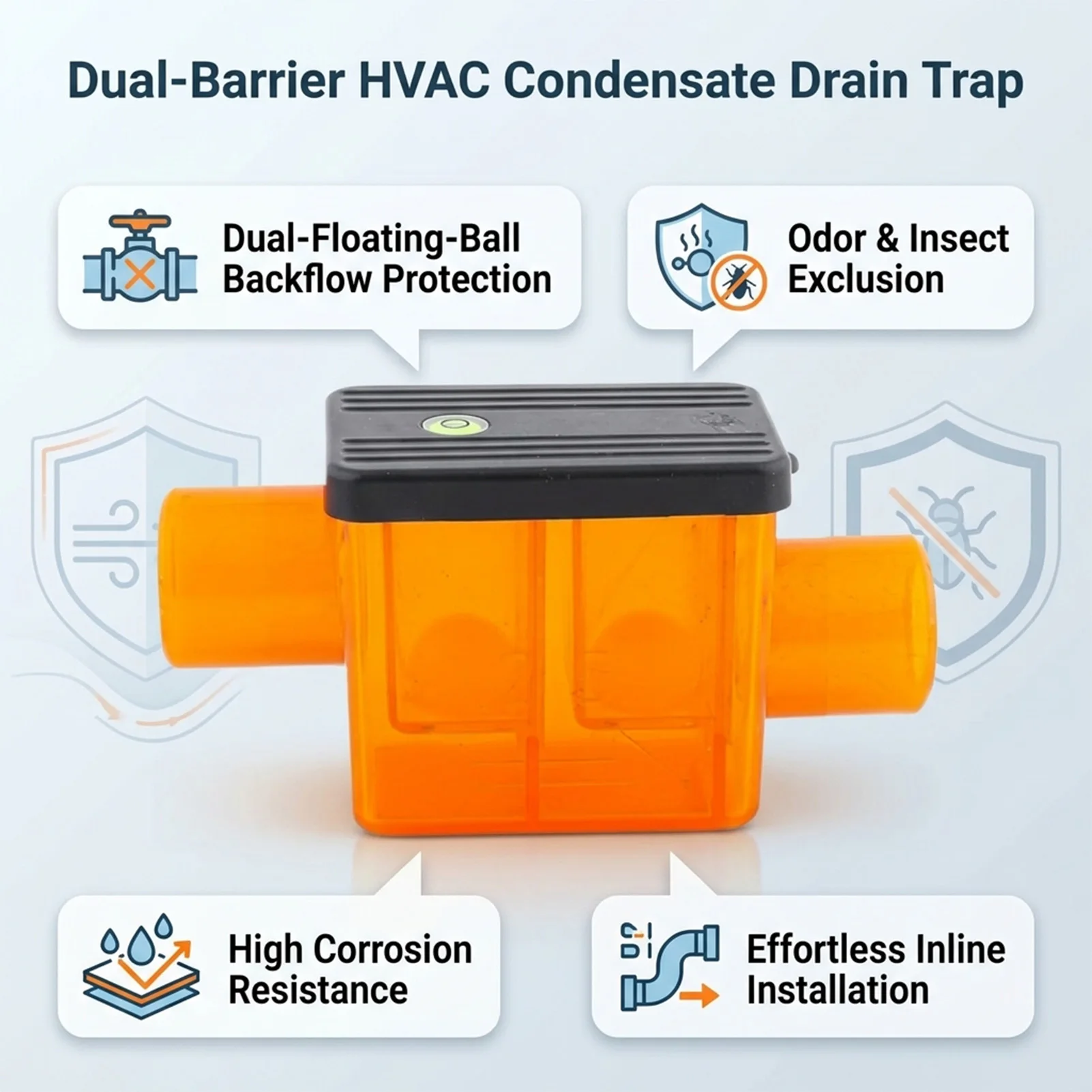 Dual Float Ball Condensate Check Valve Anti Backflow Odor Proof  Conditioning Drainage Check Valve Drain Pipe Check Valve