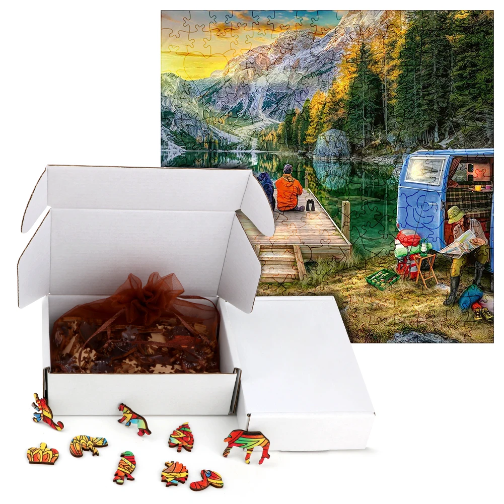 Creative Wooden Puzzle RV Wild Camping Funny Toy Animal Wood Puzzles Smart Games Shaped Jigsaw Puzzle Best Gift For Friends