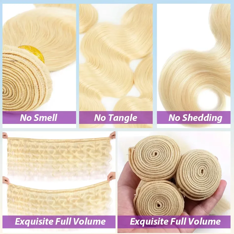 16A 613 Blonde Body Wave Bundles Human Hair 100% Unprocessed Virgin Hair 30 40Inch Brazilian Raw Human Hair Bundles Extensions image 3