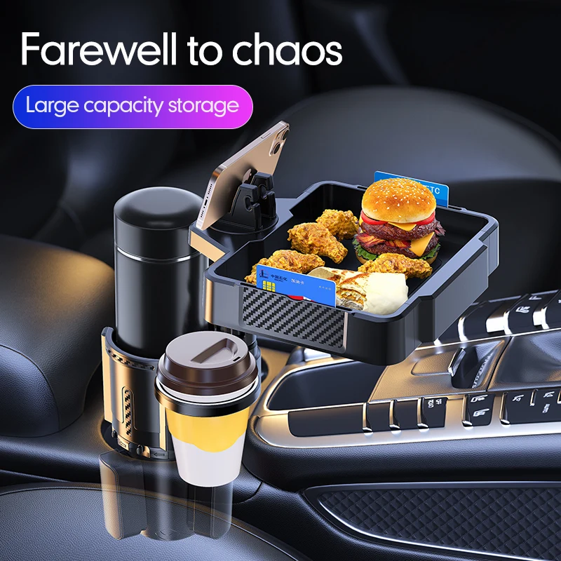 Vehicle-mounted Multi Purpose Cup Holder Dinner Plate,Large Capacity Storage Car Table,360° Adjustable Expander Car Snack Tray