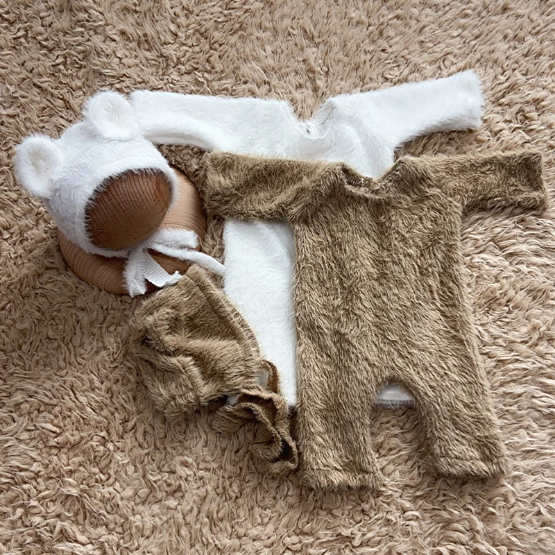 

2 шт./компл. наряд для фотосъемки новорожденных с шапкой медведя и реквизитом для комбинезона, мягкий вязаный студийный фотокостюм из норки для маленьких мальчиков/девочек