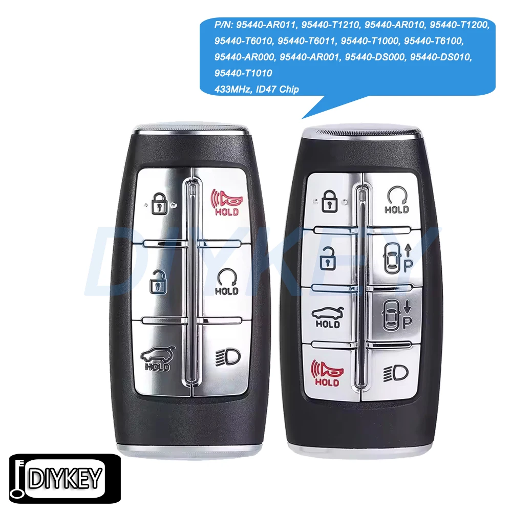 

6/8 кнопок, умный дистанционный автомобильный брелок, 433 МГц, замена чипа ID47 для GENESIS GV70 GV80 G80 2021 2022 2023 2024 2025