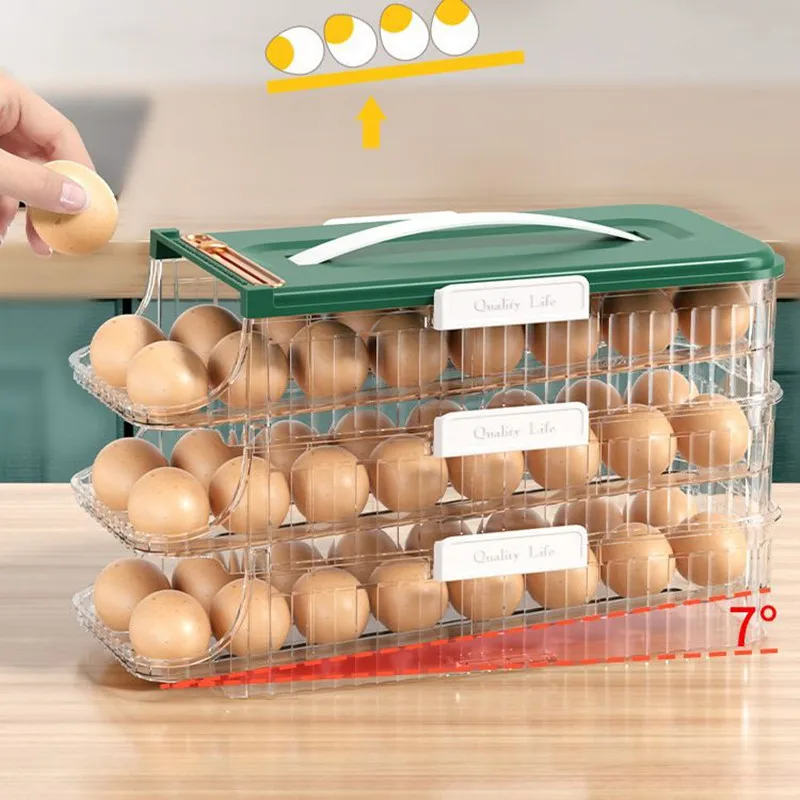 Gaveta Tipo Frigorífico Egg Storage Box, Rolagem automática, Organizador de cozinha, Organizador doméstico, Recipientes herméticos, Comida