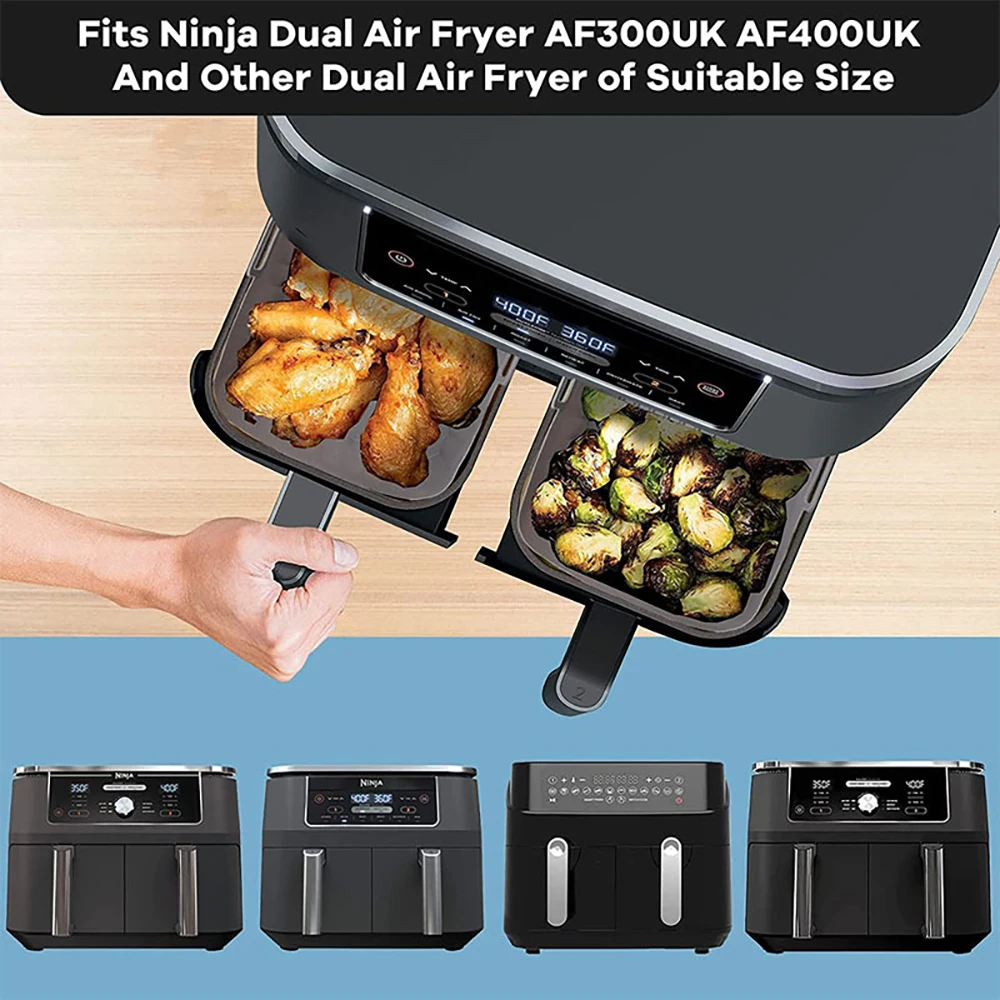 Rectangle Air Fryer Liners Reusable Silicone Baking Tray Airfryer Liners for Oven Dual Basket Air Fryers Kitchen Accessories