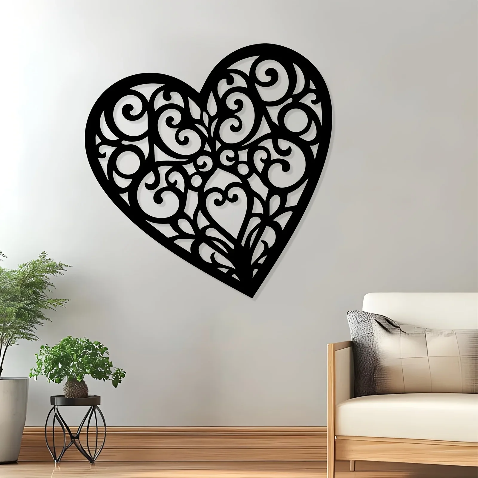 Heart & Scrollwork Metal Wall Art, Powder‑Coated Bedroom Garden Decor, Valentine Wedding Anniversary Gift