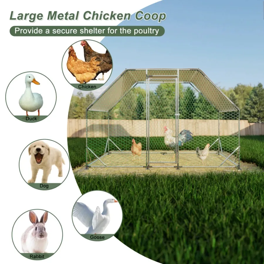 9.94 ft x 6.46 ft x 6.36 ft Metal Chicken Coop Walk-in Poultry Cage Flat Shaped Waterproof Cover